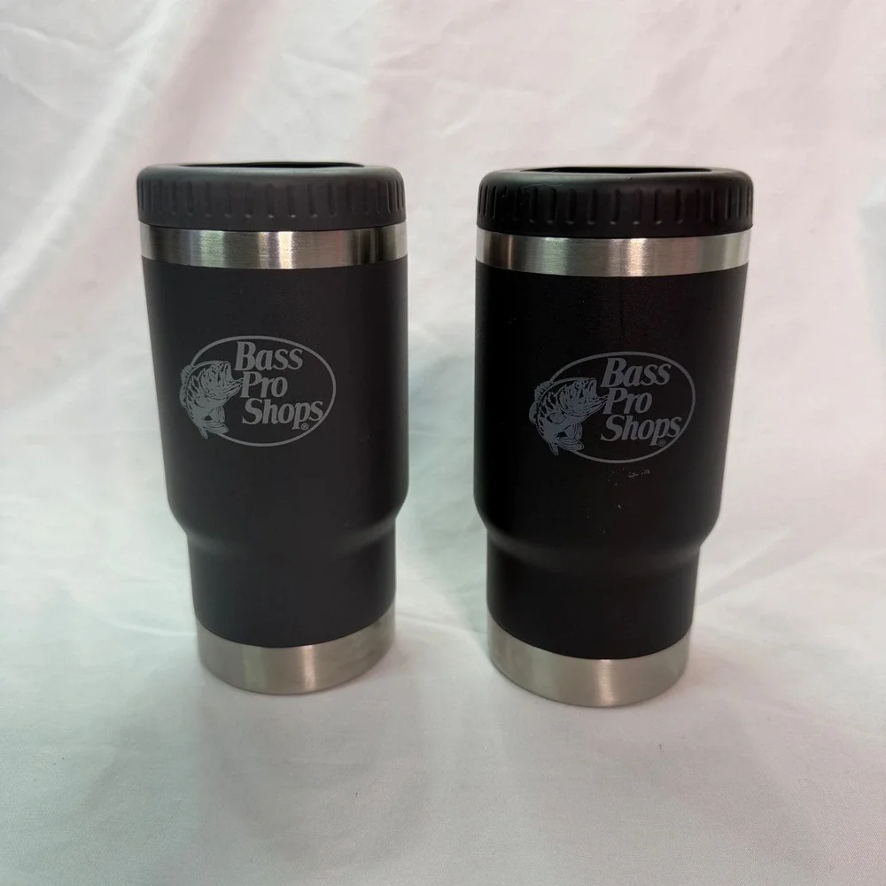 Bass Pro Shops Stainless Steel Vacuum Insulated Can Cooler Set of 2 Matte Black